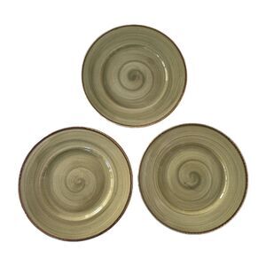 Set of 3 Thomson Pottery 8" Amazon Green Swirl Brown Rim Salad Bread Plates